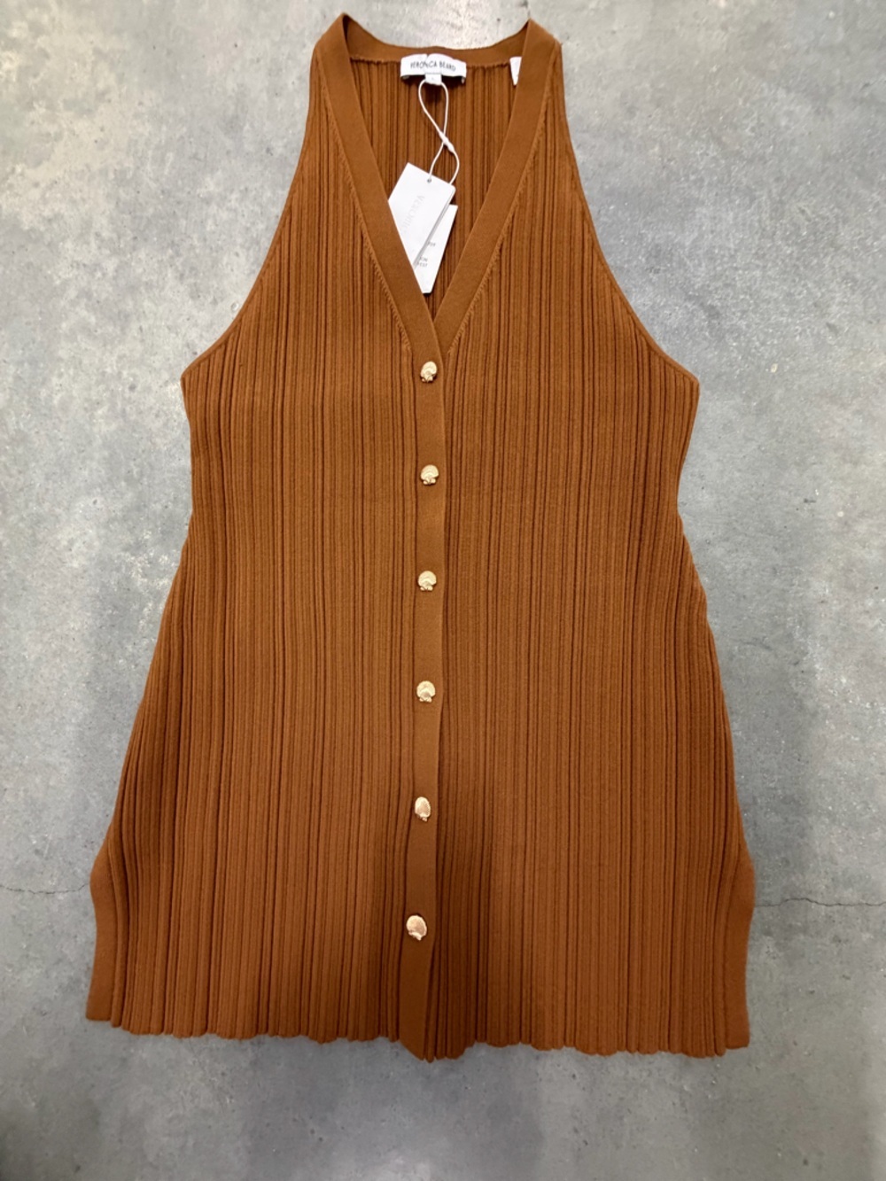 Veronica Beard Sleeveless Ribbed Button-Front Midi Dress in Brown - Picture 2 of 4